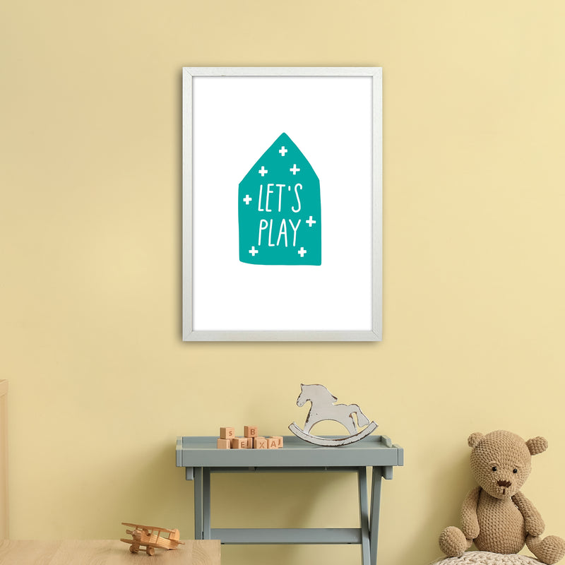Let'S Play House Teal Super Scandi  Art Print by Pixy Paper A2 Oak Frame