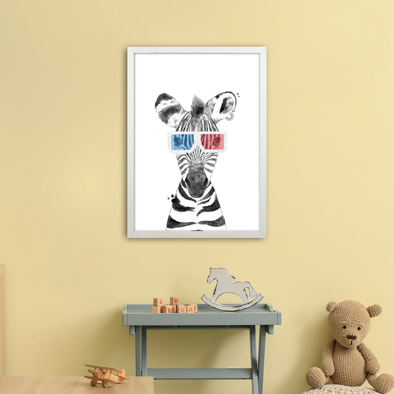 Safari Babies Zebra With Glasses  Art Print by Pixy Paper A2 Oak Frame