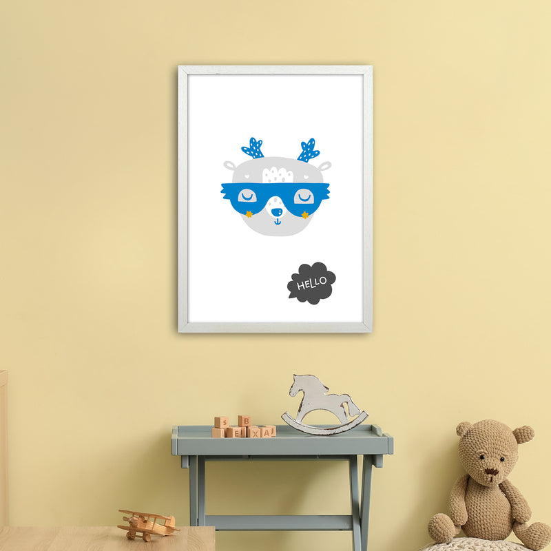 Hello Animal Blue Super Scandi  Art Print by Pixy Paper A2 Oak Frame