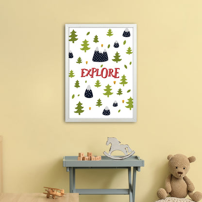 Little Explorer Trees Red  Art Print by Pixy Paper A2 Oak Frame