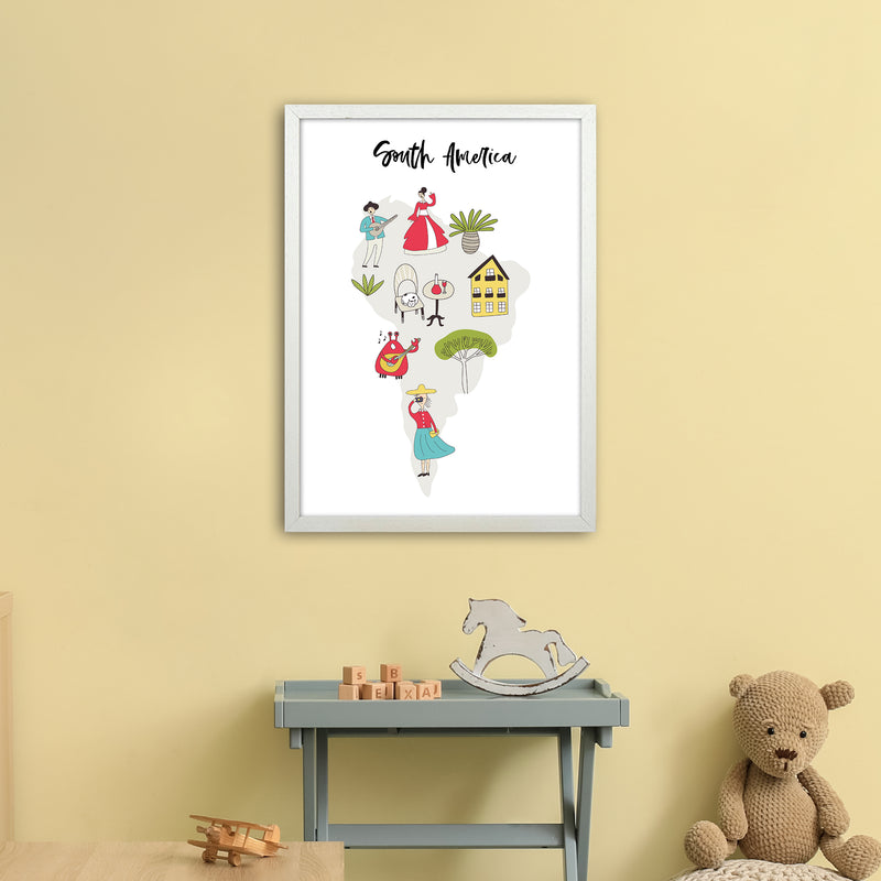 South America Map  Art Print by Pixy Paper A2 Oak Frame