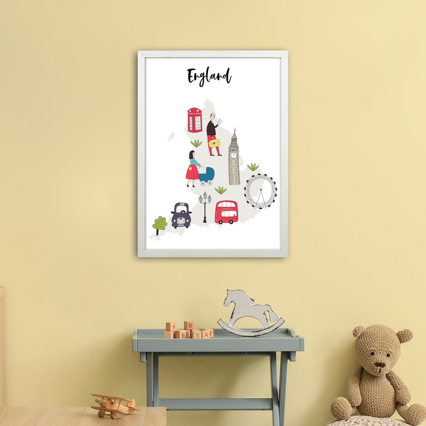 England Map  Art Print by Pixy Paper A2 Oak Frame