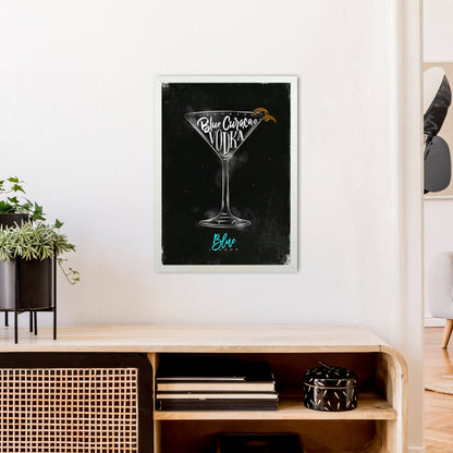 Blue Lagoon Cocktail Black  Art Print by Pixy Paper A2 Oak Frame