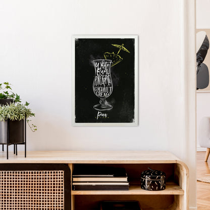 Pina Colada Cocktail Black  Art Print by Pixy Paper A2 Oak Frame
