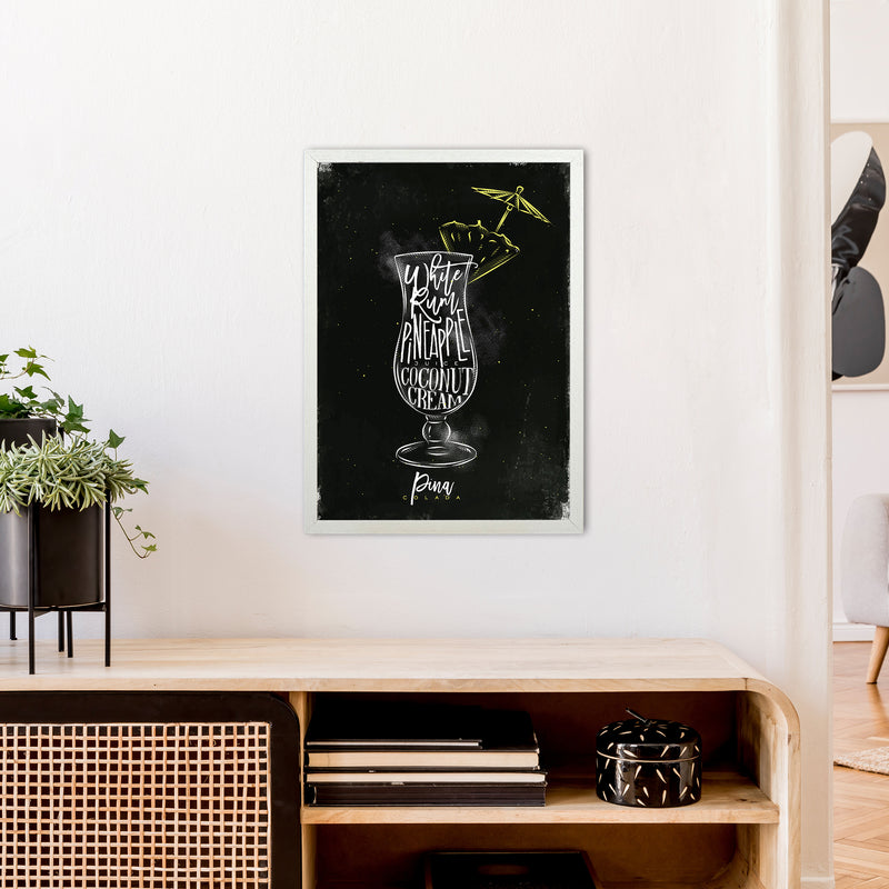 Pina Colada Cocktail Black  Art Print by Pixy Paper A2 Oak Frame