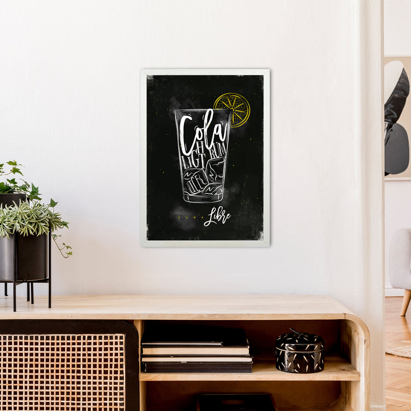 Cuba Libre Cocktail Black  Art Print by Pixy Paper A2 Oak Frame