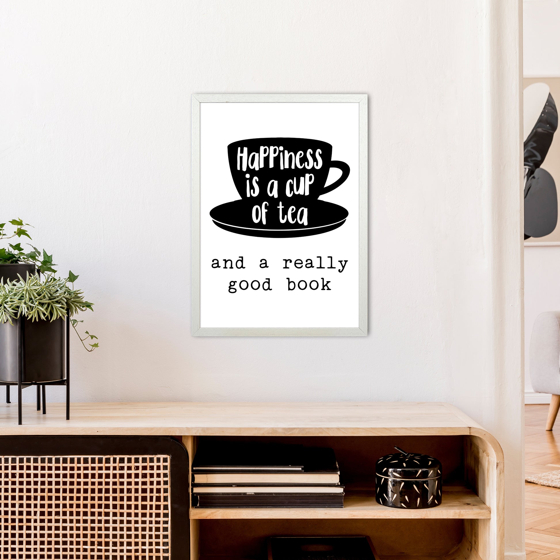 Happiness Is A Cup Of Tea  Art Print by Pixy Paper A2 Oak Frame
