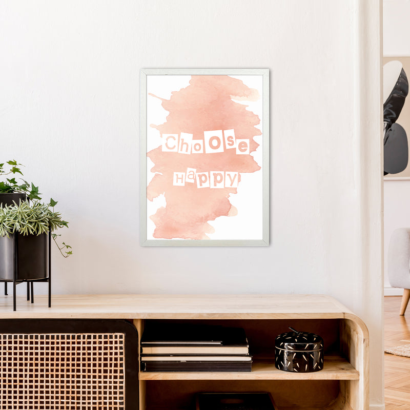 Choose Happy Watercolour  Art Print by Pixy Paper A2 Oak Frame