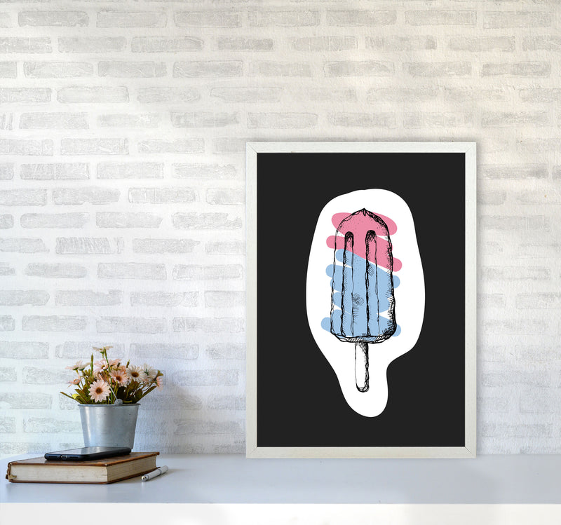 Kitchen Pop Ice Lolly Off Black Art Print by Pixy Paper A2 Oak Frame