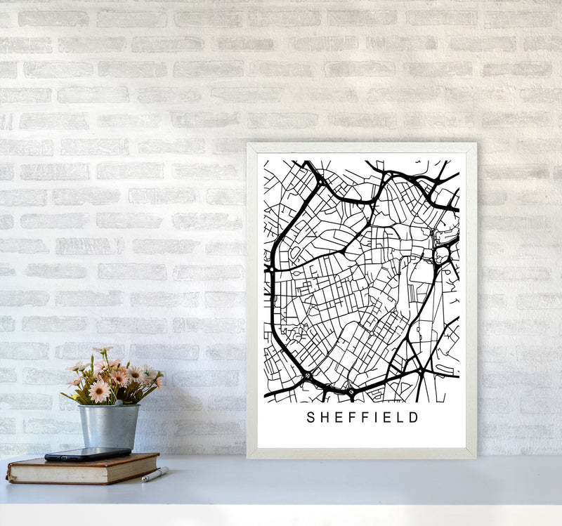 Sheffield Map Art Print by Pixy Paper A2 Oak Frame