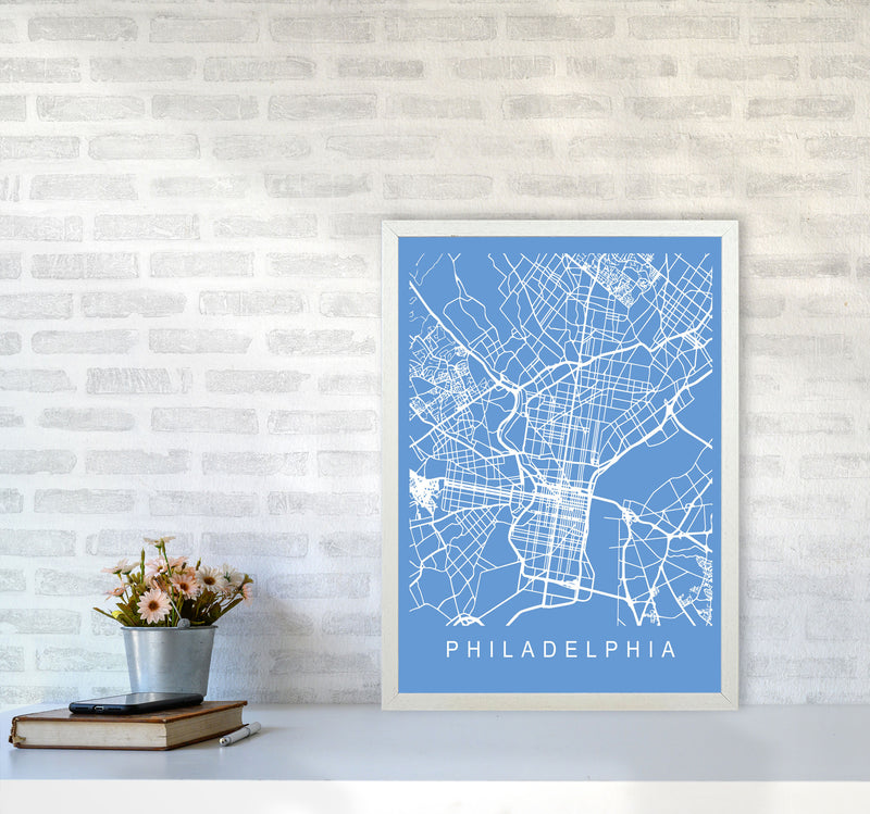 Philadelphia Map Blueprint Art Print by Pixy Paper A2 Oak Frame
