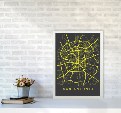 San Antonio Map Neon Art Print by Pixy Paper A2 Oak Frame