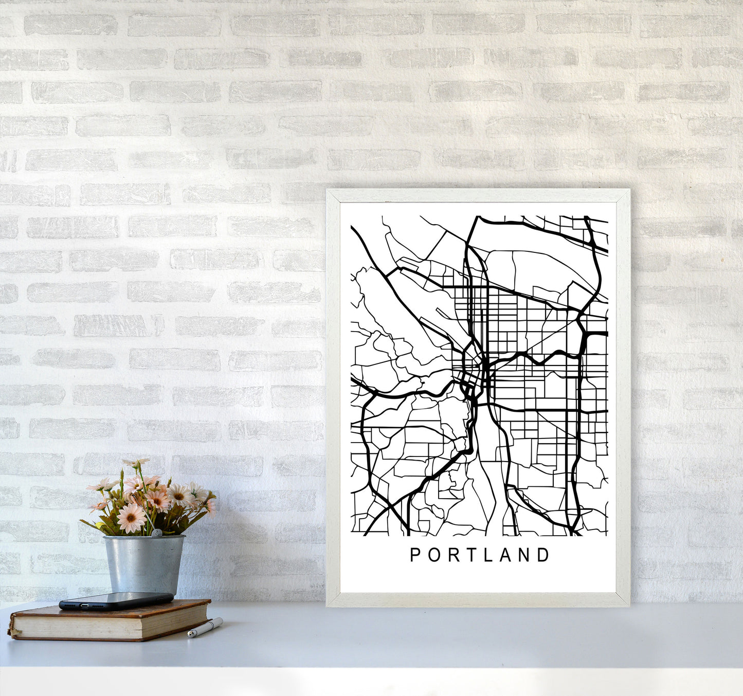 Portland Map Art Print by Pixy Paper A2 Oak Frame