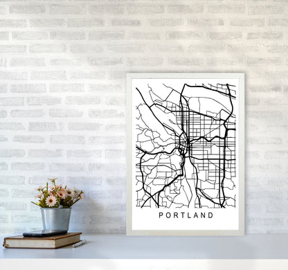 Portland Map Art Print by Pixy Paper A2 Oak Frame