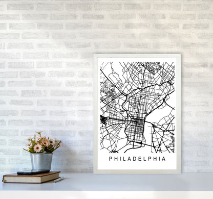 Philadelphia Map Art Print by Pixy Paper A2 Oak Frame