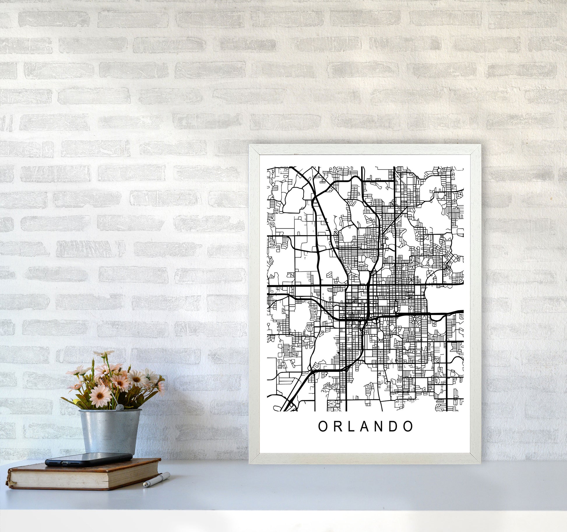 Orlando Map Art Print by Pixy Paper A2 Oak Frame