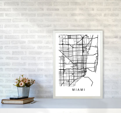 Miami Map Art Print by Pixy Paper A2 Oak Frame