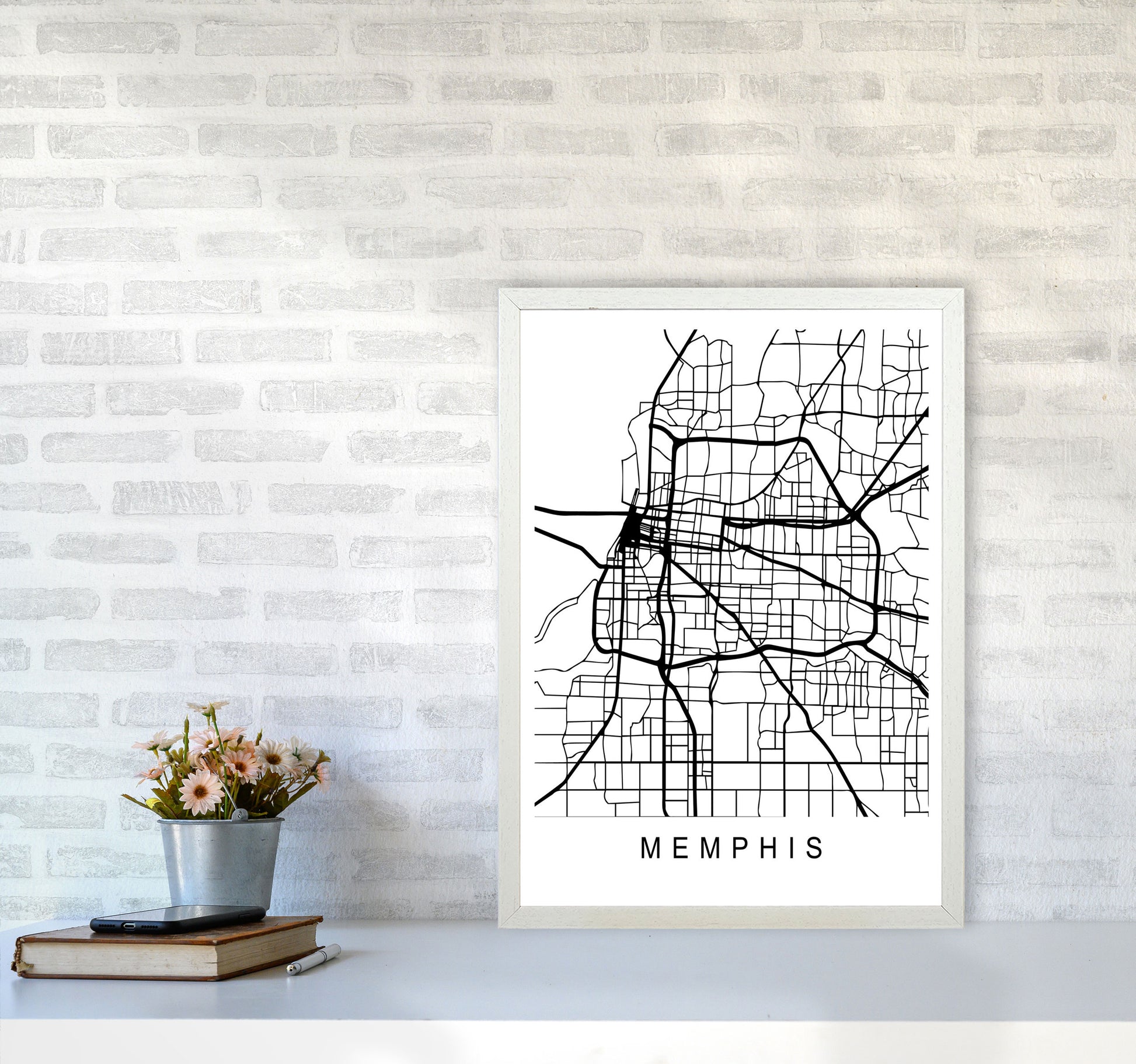Memphis Map Art Print by Pixy Paper A2 Oak Frame