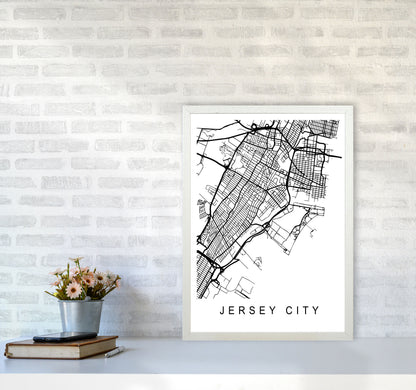 Jersey City Map Art Print by Pixy Paper A2 Oak Frame