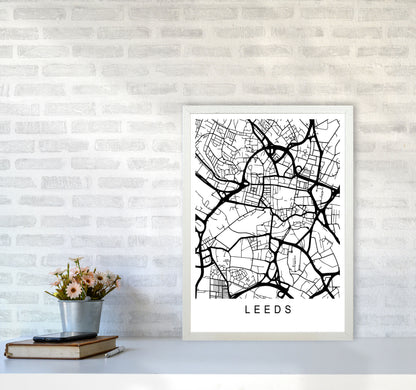 Leeds Map Art Print by Pixy Paper A2 Oak Frame