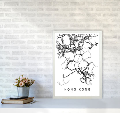 Hong Kong Map Art Print by Pixy Paper A2 Oak Frame