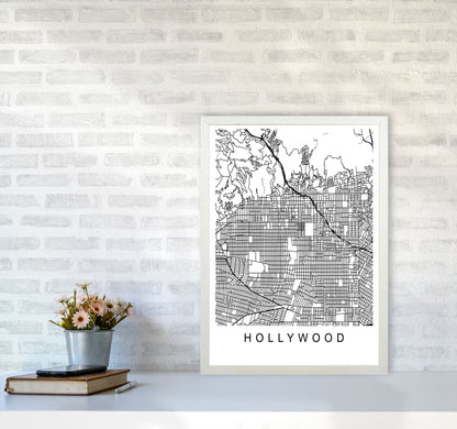 Hollywood Map Art Print by Pixy Paper A2 Oak Frame