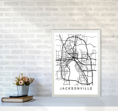 Jacksonville Map Art Print by Pixy Paper A2 Oak Frame