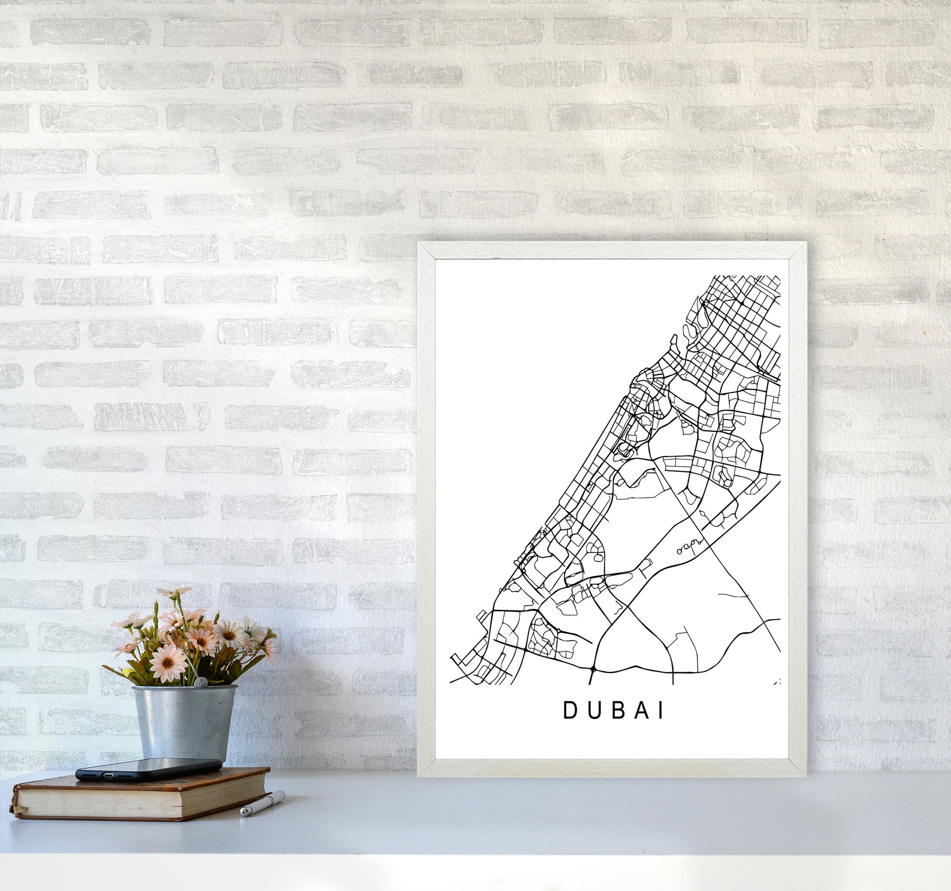Dubai Map Art Print by Pixy Paper A2 Oak Frame
