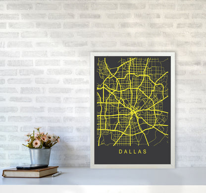 Dallas Map Neon Art Print by Pixy Paper A2 Oak Frame