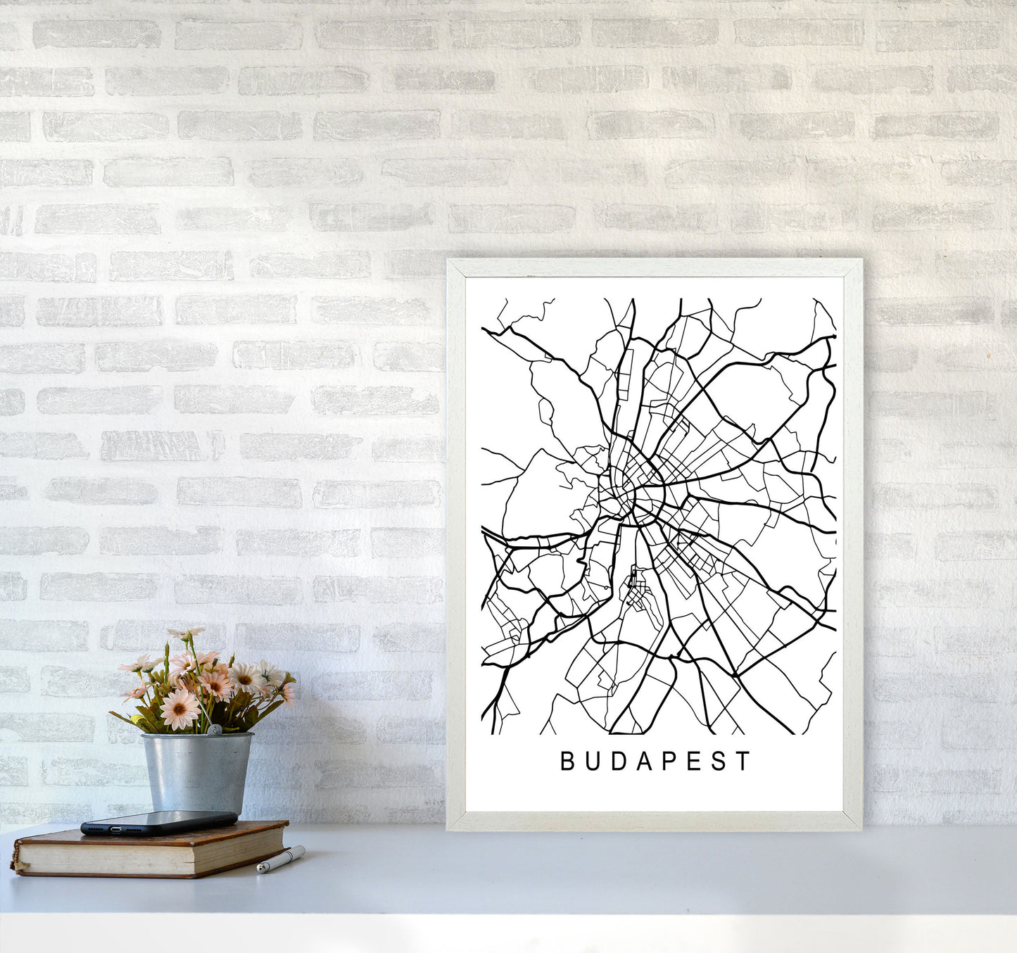 Budapest Map Art Print by Pixy Paper A2 Oak Frame