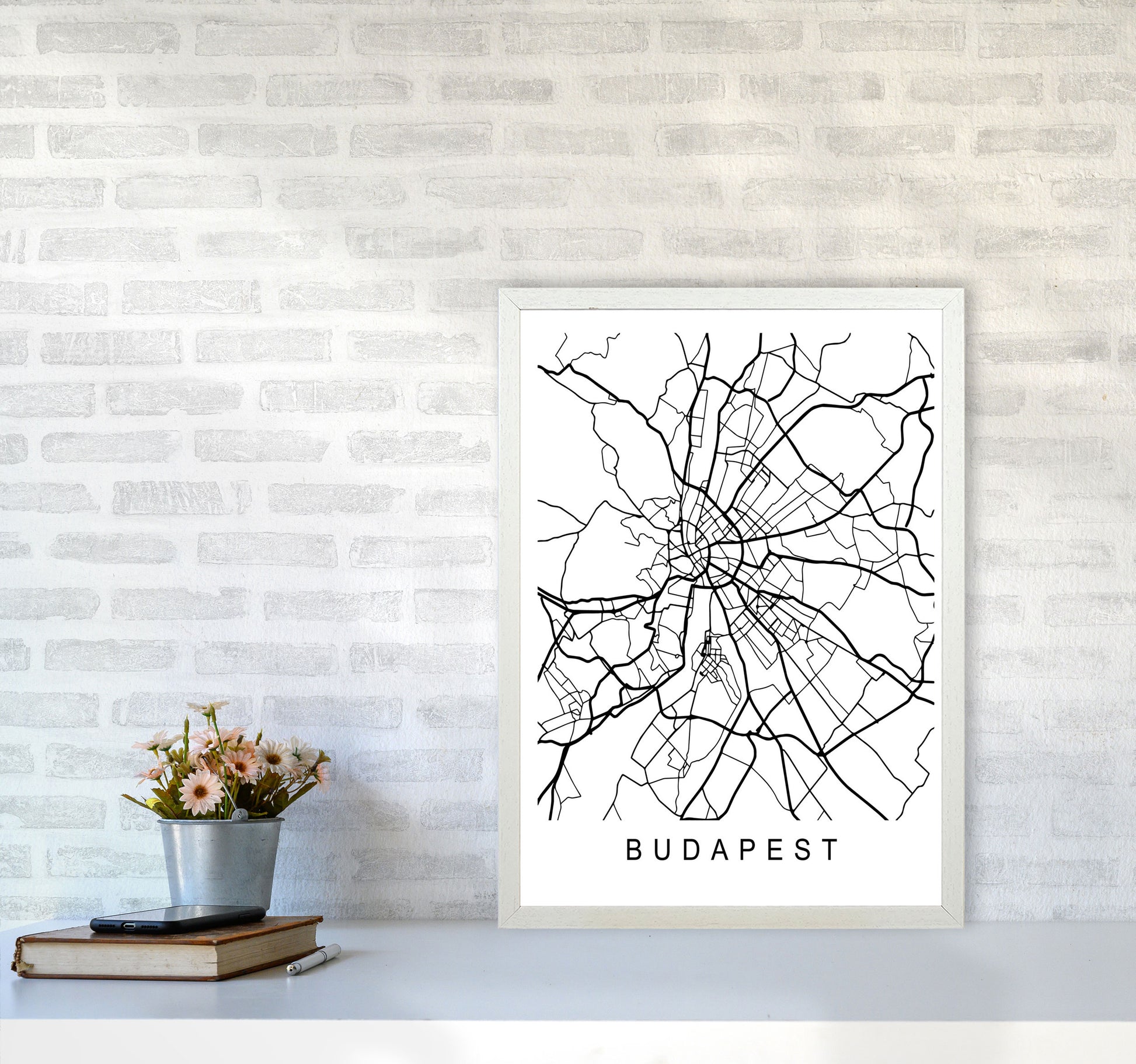 Budapest Map Art Print by Pixy Paper A2 Oak Frame