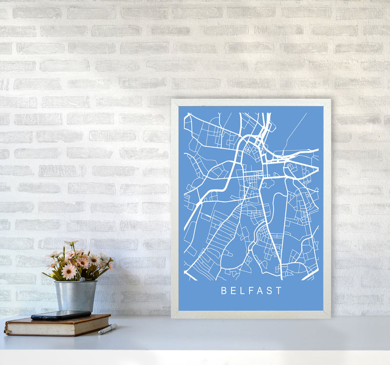 Belfast Map Blueprint Art Print by Pixy Paper A2 Oak Frame