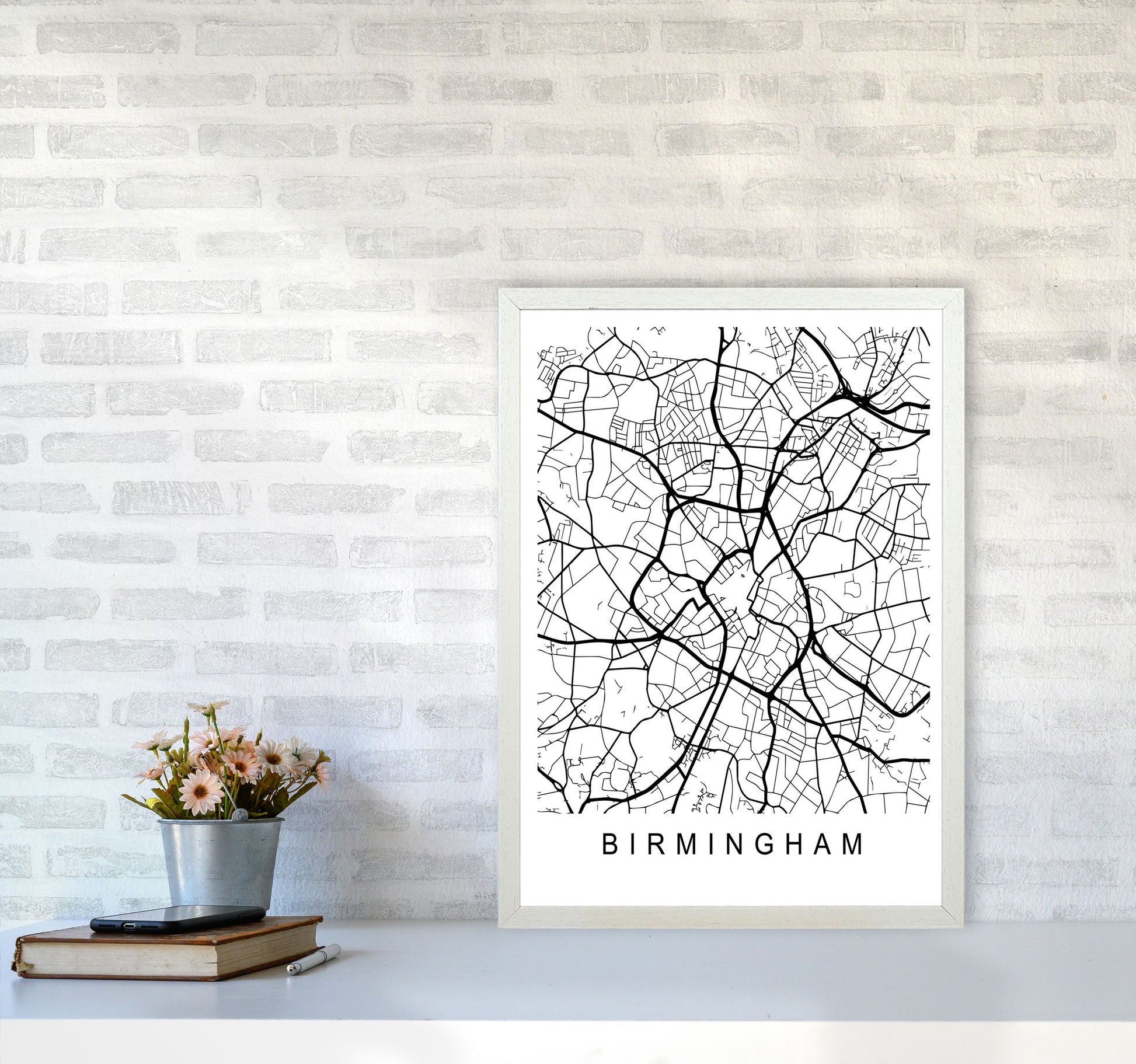 Birmingham Map Art Print by Pixy Paper A2 Oak Frame