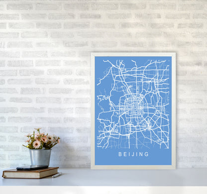 Beijing Map Blueprint Art Print by Pixy Paper A2 Oak Frame