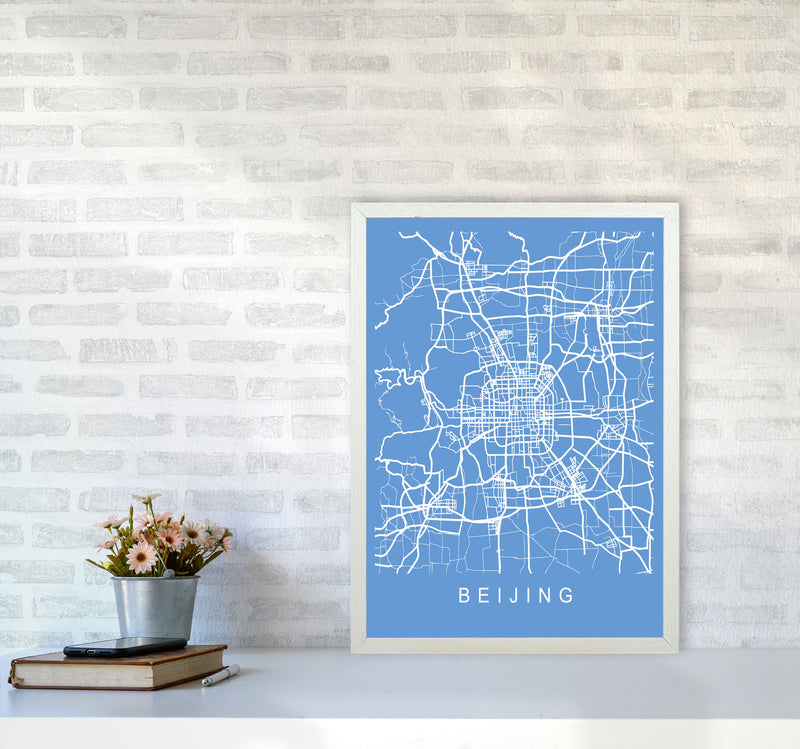 Beijing Map Blueprint Art Print by Pixy Paper A2 Oak Frame
