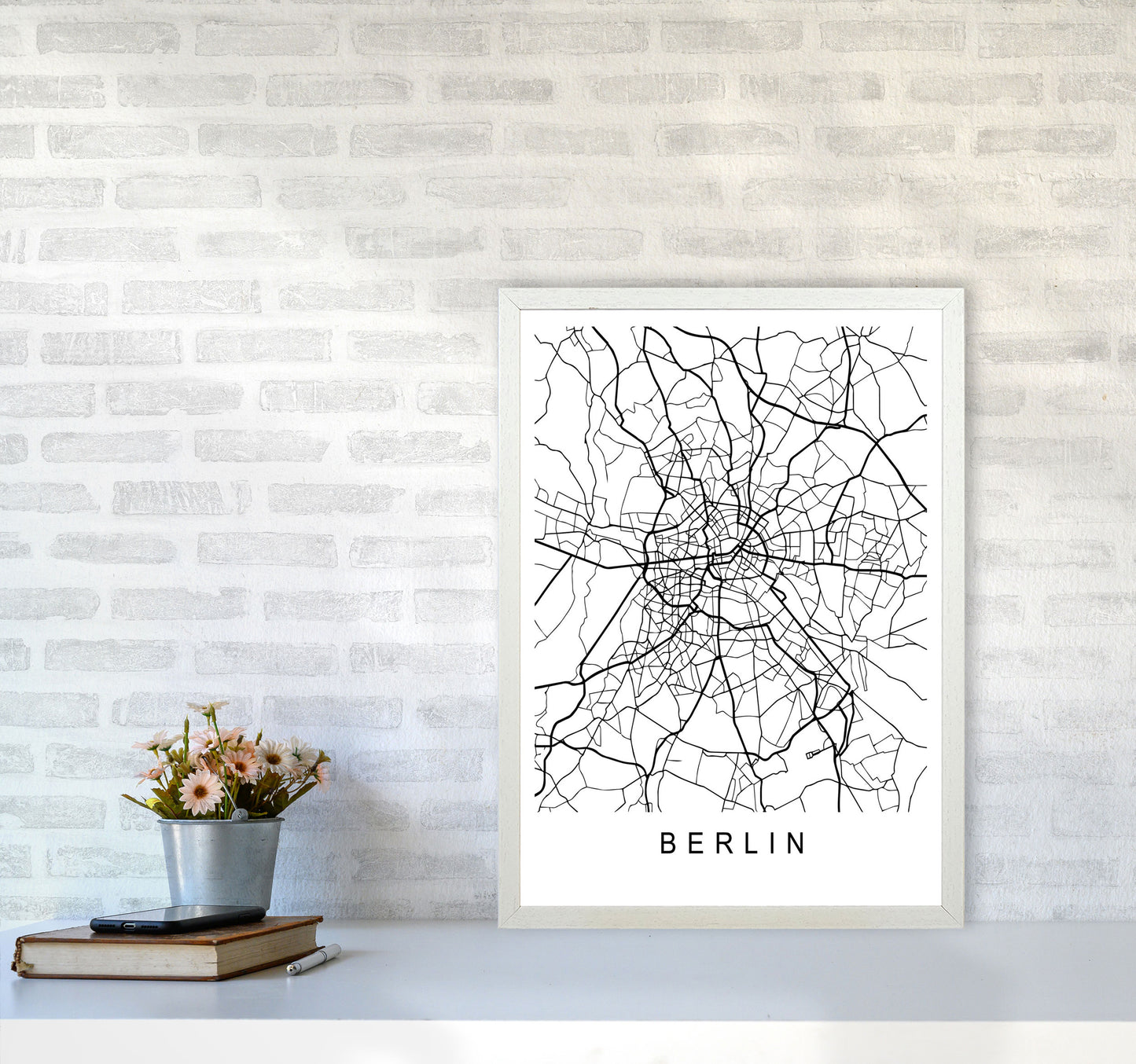Berlin Map Art Print by Pixy Paper A2 Oak Frame