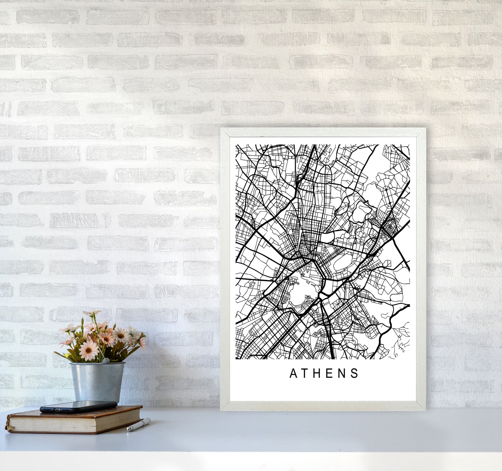 Athens Map Art Print by Pixy Paper A2 Oak Frame