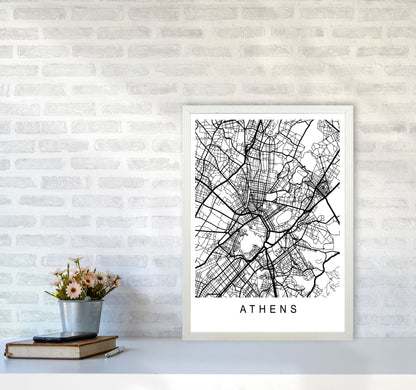 Athens Map Art Print by Pixy Paper A2 Oak Frame