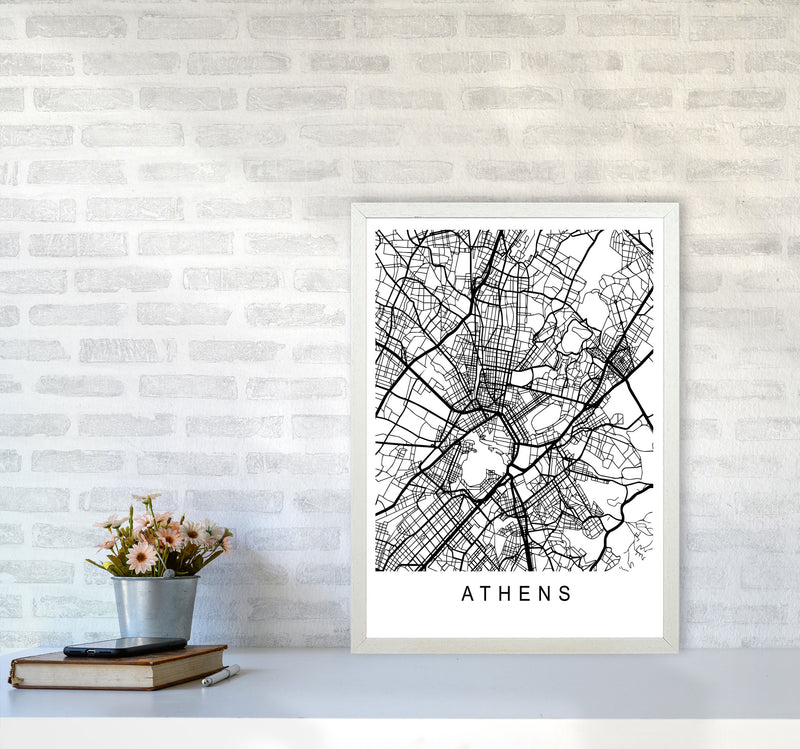 Athens Map Art Print by Pixy Paper A2 Oak Frame