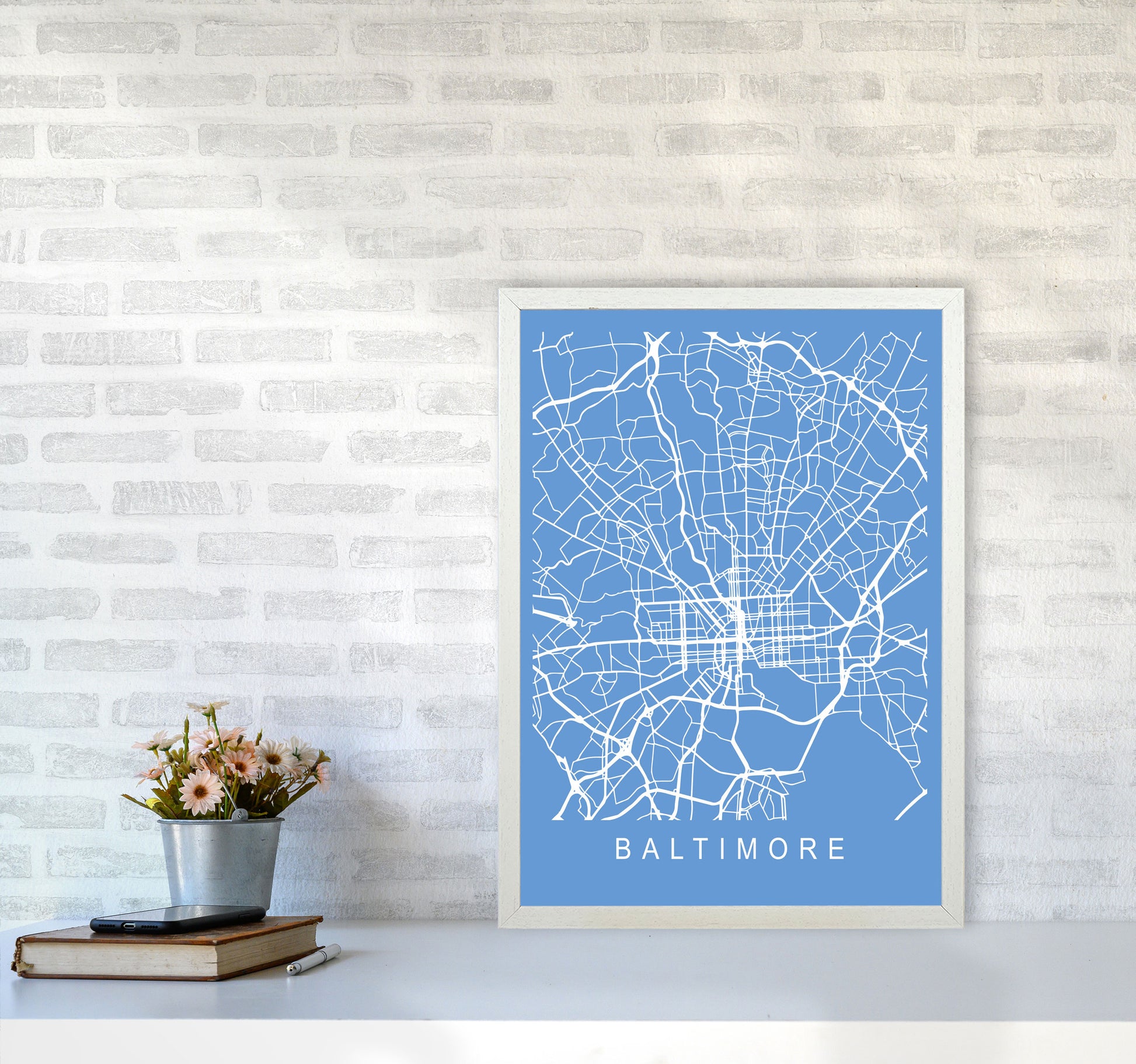 Baltimore Map Blueprint Art Print by Pixy Paper A2 Oak Frame