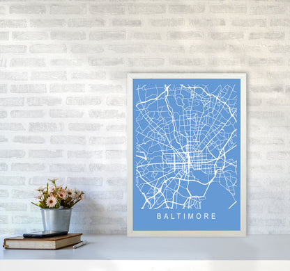 Baltimore Map Blueprint Art Print by Pixy Paper A2 Oak Frame