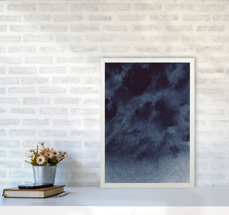 Sand Navy Watercolour Art Print by Pixy Paper A2 Oak Frame