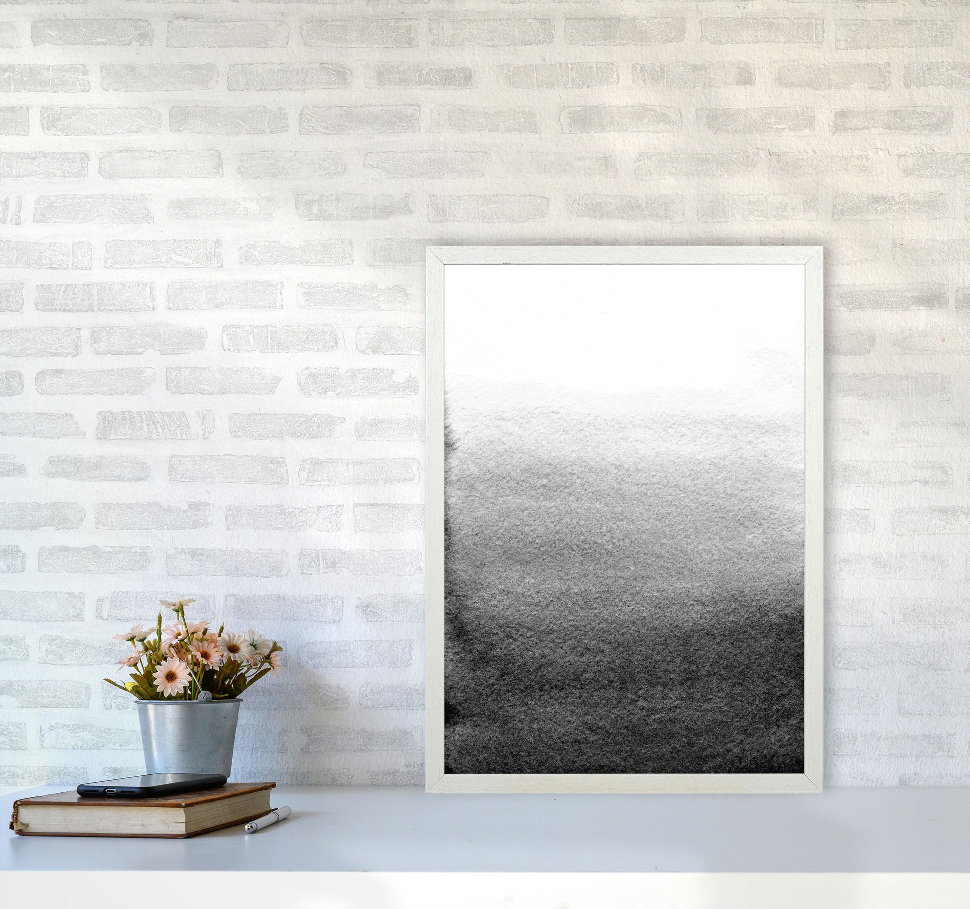 Majestic Monochrome Watercolour 13 Art Print by Pixy Paper A2 Oak Frame