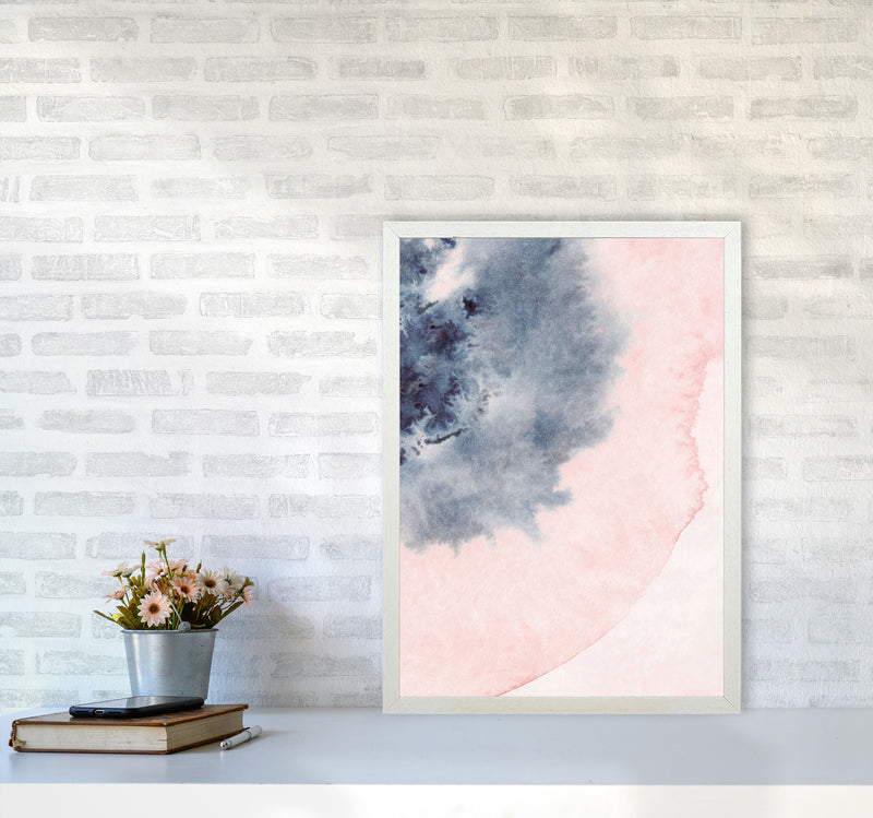 Sand Pink and Navy Watercolour 05 Art Print by Pixy Paper A2 Oak Frame
