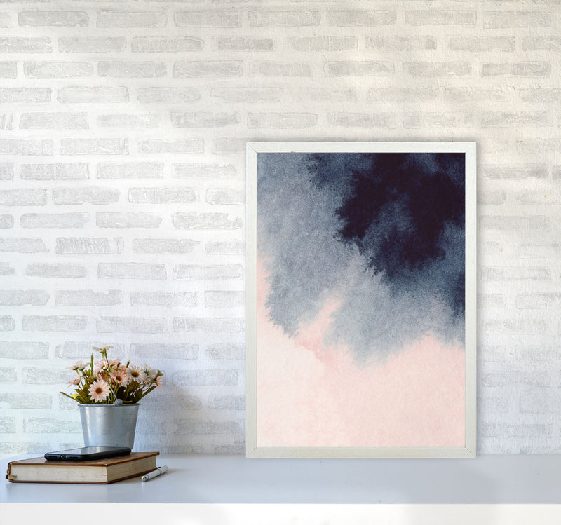 Sand Pink and Navy Watercolour 01 Art Print by Pixy Paper A2 Oak Frame