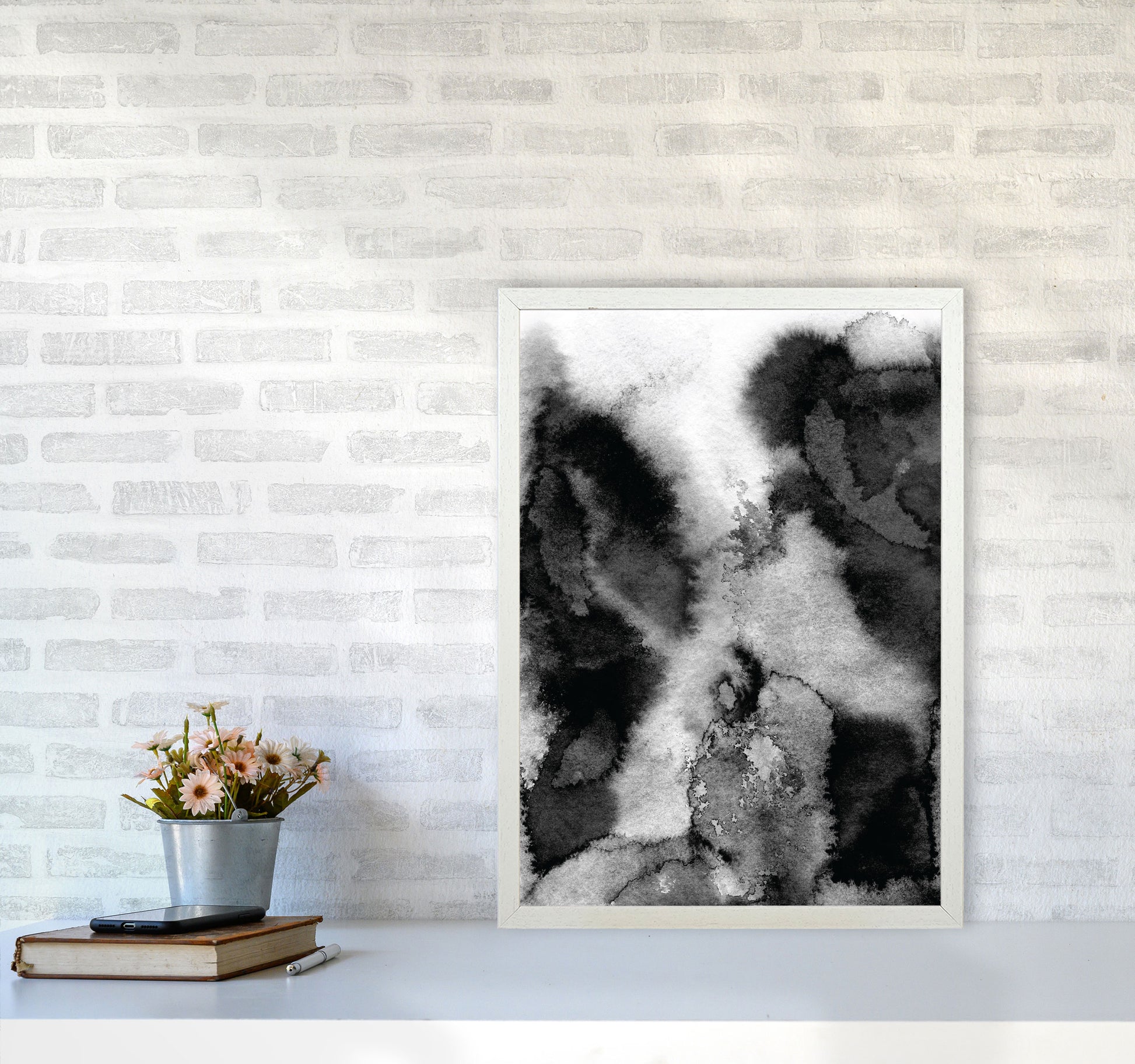 Majestic Monochrome Watercolour 11 Art Print by Pixy Paper A2 Oak Frame