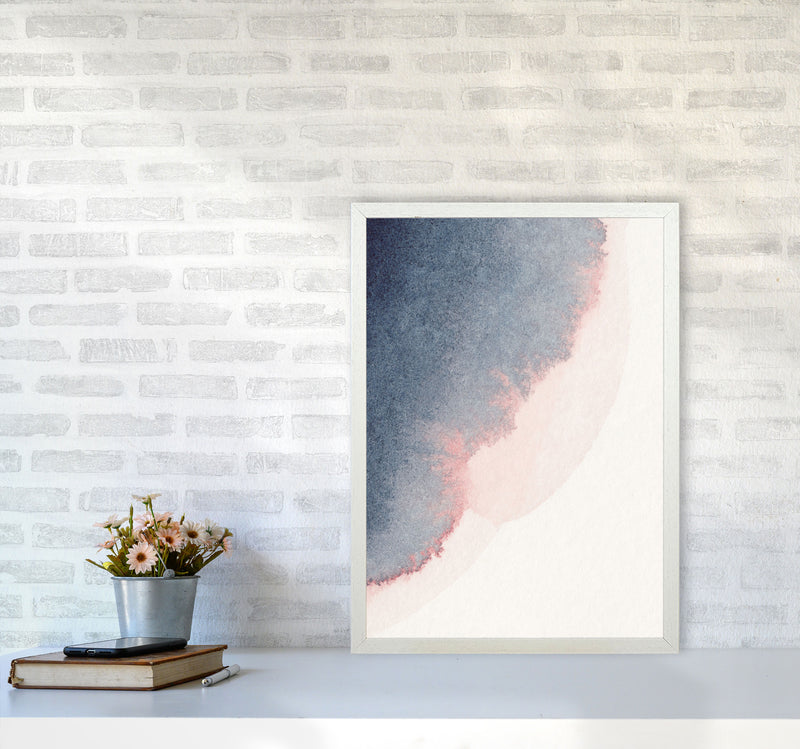 Sand Pink and Navy Watercolour 02 Art Print by Pixy Paper A2 Oak Frame