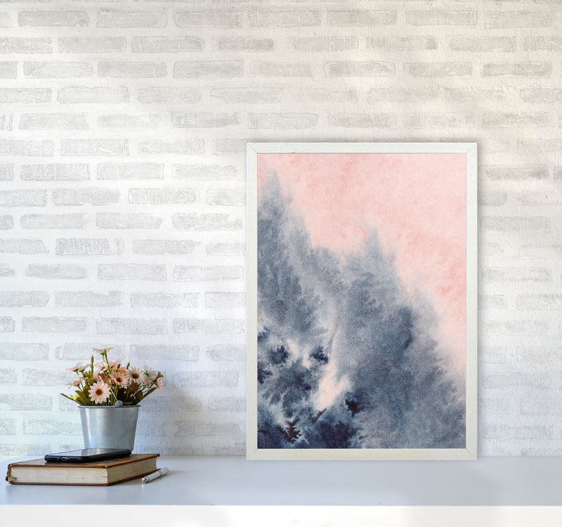 Sand Pink and Navy Watercolour 04 Art Print by Pixy Paper A2 Oak Frame