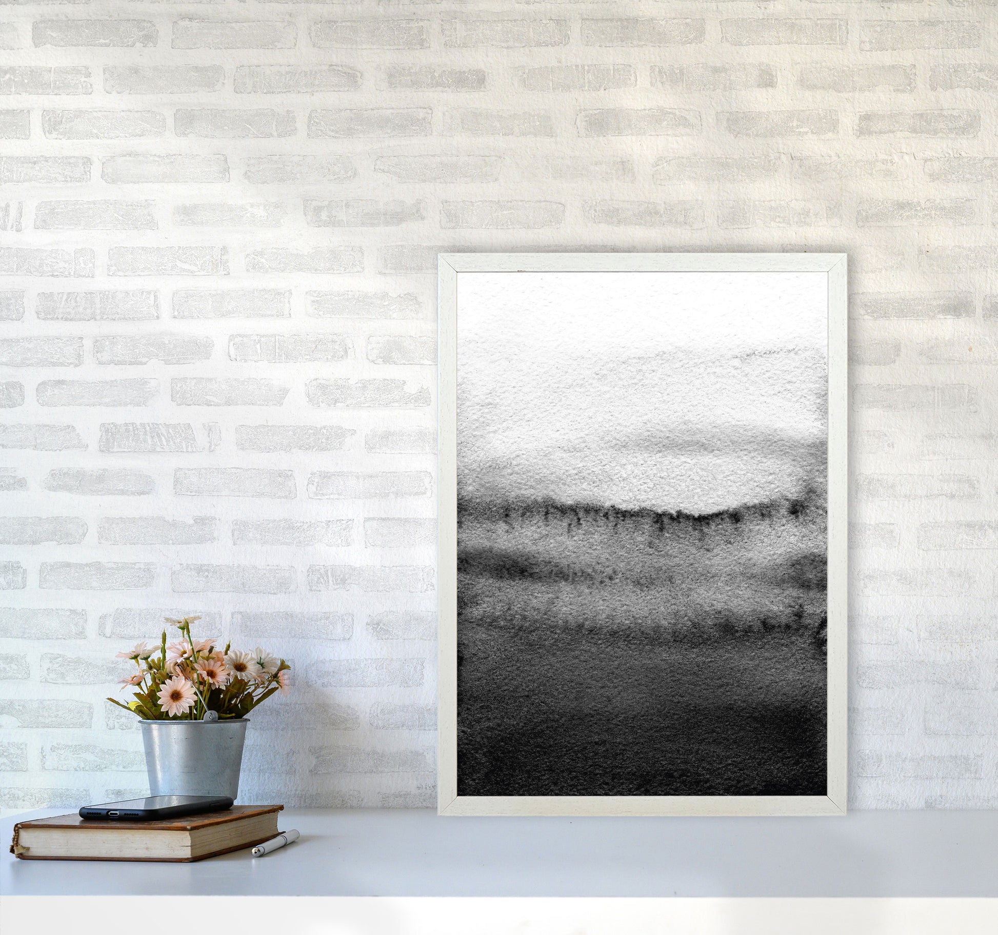Majestic Monochrome Watercolour 18 Art Print by Pixy Paper A2 Oak Frame
