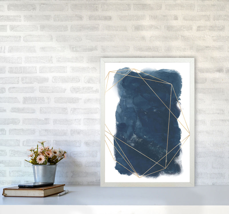 Aztec Navy Watercolour Art Print by Pixy Paper A2 Oak Frame